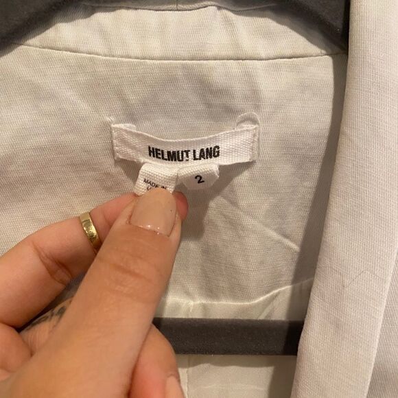 Helmut Lang White Linen and Black Ruched Sleeve Blazer - Picture 2 of 5